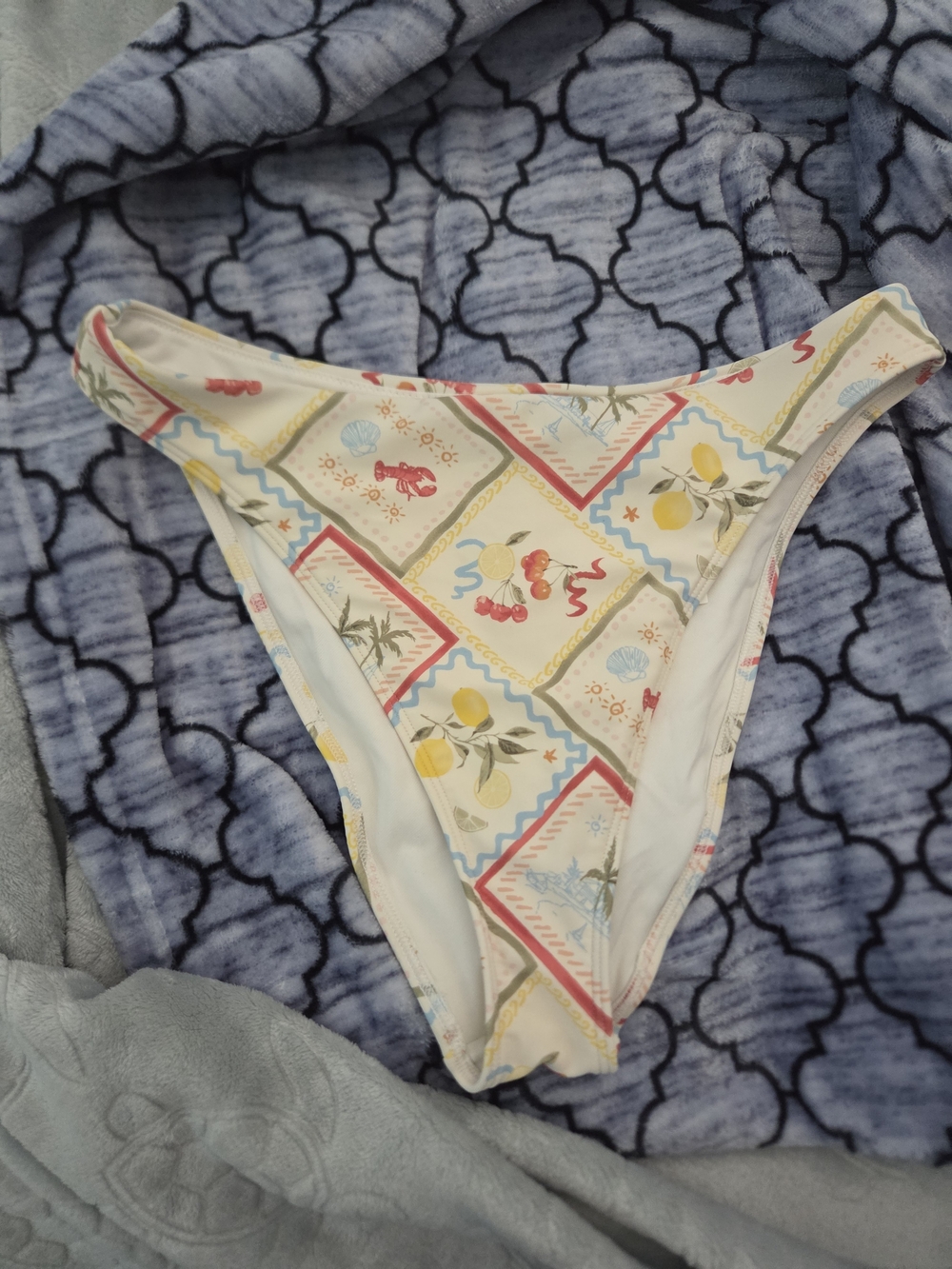 Abercrombie Tile Bikini Bottoms - Cream with Yellow & Red Accents